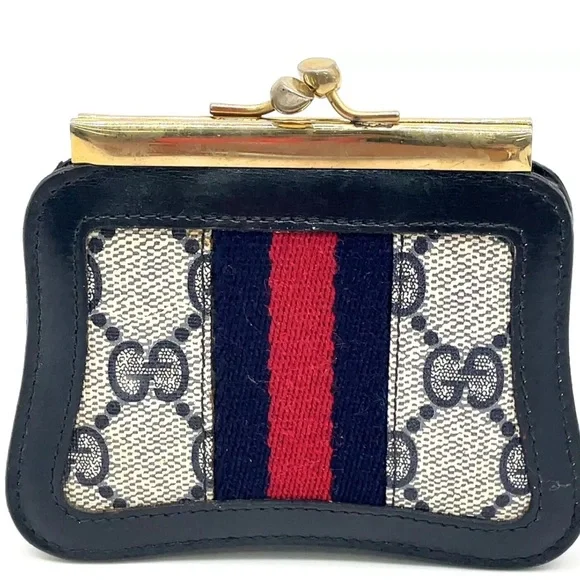 Auth Gucci GG Canvas Navy Blue Sherry Line Coin Case /Wallet W/Box - Picture 15 of 15